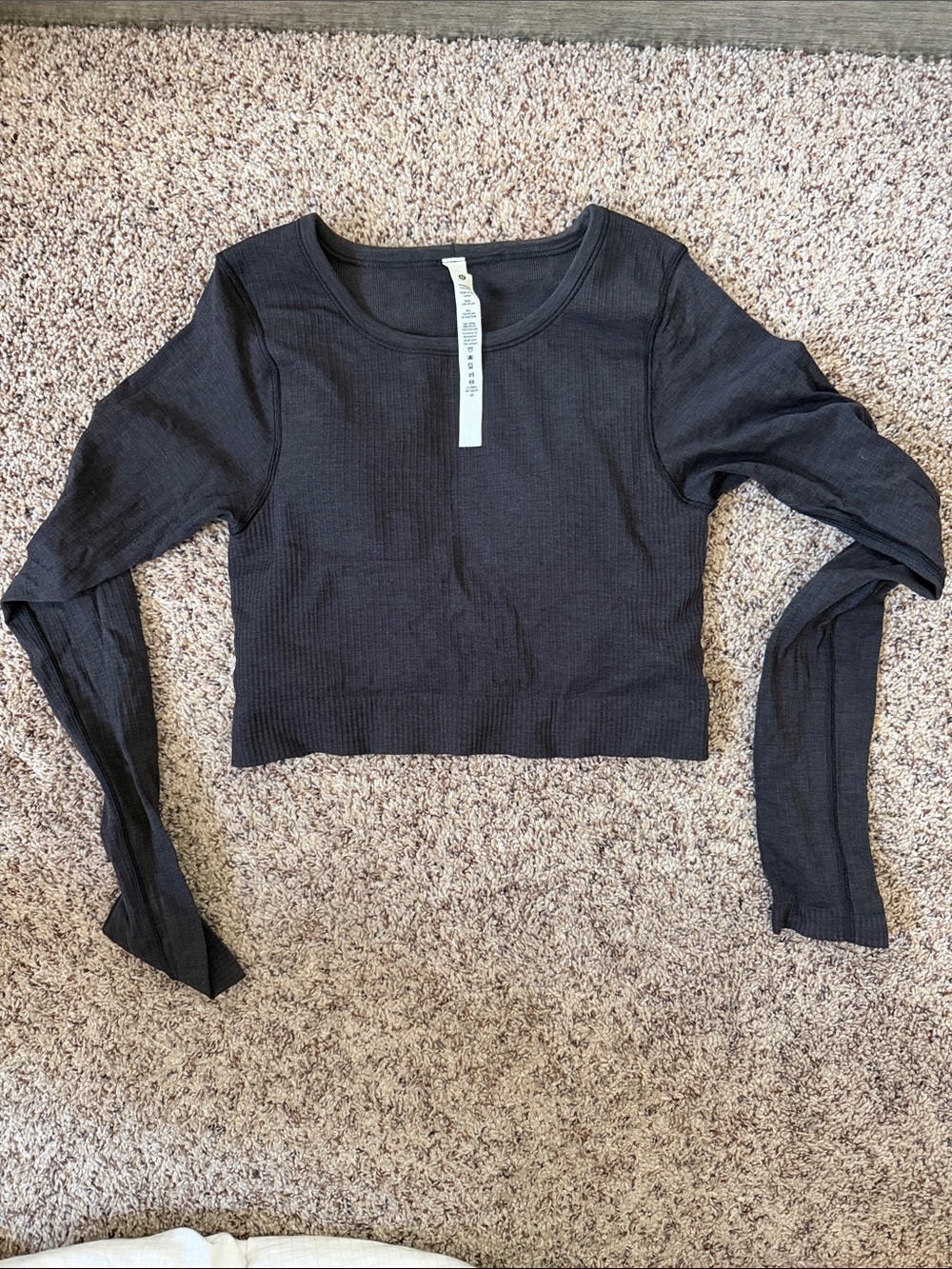 lululemon athletica Black Ribbed Long Sleeve Crop Top